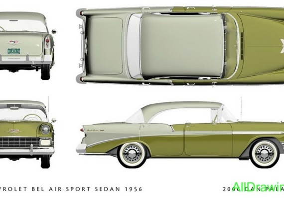 Chevrolet Bel Air Sport Sedan (1956) - drawings (drawings) of the car